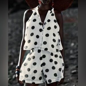 NWT Zara White Black Polka Dot Sleeveless shorts Coord set viral fashion pockets